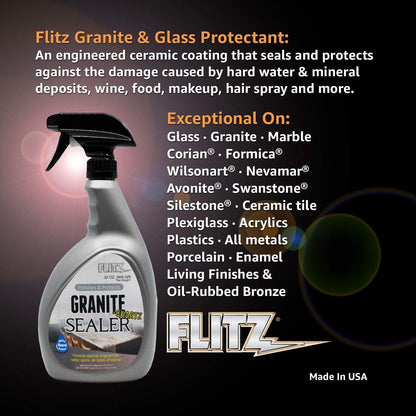 Flitz Granite & Glass Protectant - 16oz Bottle of USA-Made Granite Sealer and Glass Countertop Protector - Cleans & Prevents Liquid, Stains, & Others - Also Works on Marble & All Metals (1 Pack)