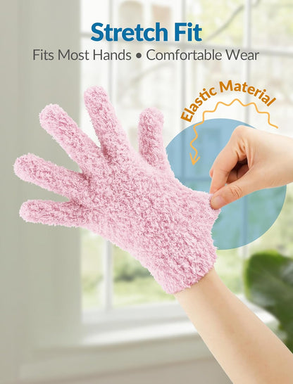NiHome 4 Pairs Microfiber Cleaning Gloves - Electrostatic Dusting & Scratch-Free Wiping Gloves for Blinds, Furniture, Glass and Keyboards - Flexible & Reusable