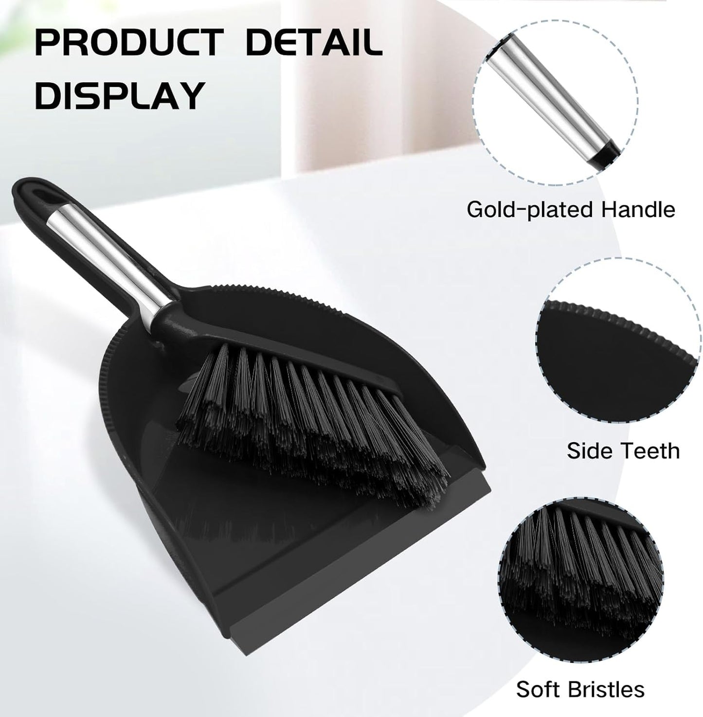 NACENA Mini Broom and Dustpan Set, Small Dust Pan and Brush Set with Handle Dustpan Teeth for Cleaning Hair Suitable for Office Desks Drawers Sofas Outdoor Camping, Light & Purple