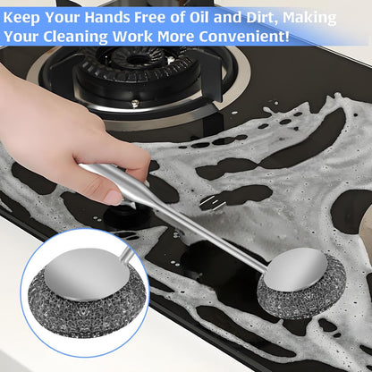 Stainless Steel Wool Scrubber with 2 Replacement Pads - Clean Metal Pans, Pots, Grills & More
