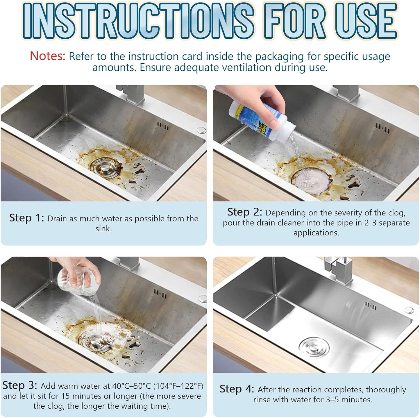 Drain Cleaner Shower Sink Cleaner New - Powerful Pipeline Dredging Agent, Kitchen Unblocker, Sink and Drain Cleaner for Kitchen Toilet（6PCS）