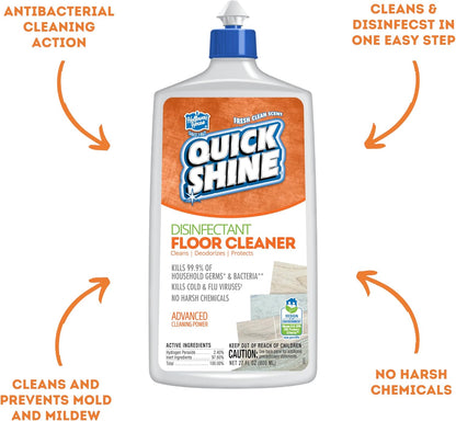 Quick Shine Disinfectant Floor Cleaner 27oz | Hospital Level Disinfectant Kills 99.9% Germs & Bacteria | Cleans w/Power of Hydrogen Peroxide & No Harsh Chemicals | Streak Free & Zero Residue