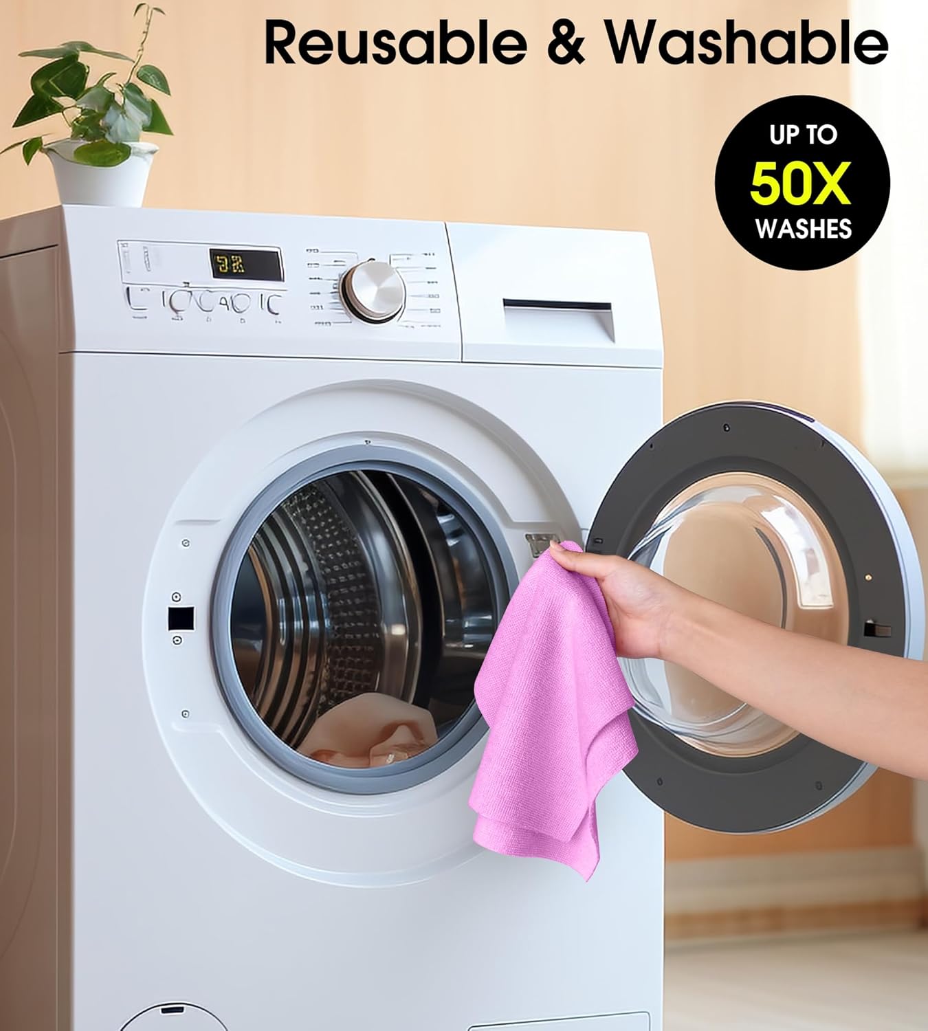 KitchLife Microfiber Cleaning Cloth Roll - Tear-Away Reusable Microfiber Paper Towels, Lint-Free, Washable, 20 Sheets for Kitchen, Car, Dishes, and Sensitive Surfaces (Pink)