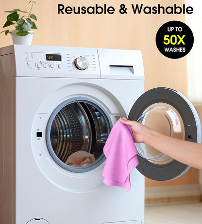 KitchLife Microfiber Cleaning Cloth Roll - Tear-Away Reusable Microfiber Paper Towels, Lint-Free, Washable, 20 Sheets for Kitchen, Car, Dishes, and Sensitive Surfaces (Pink)