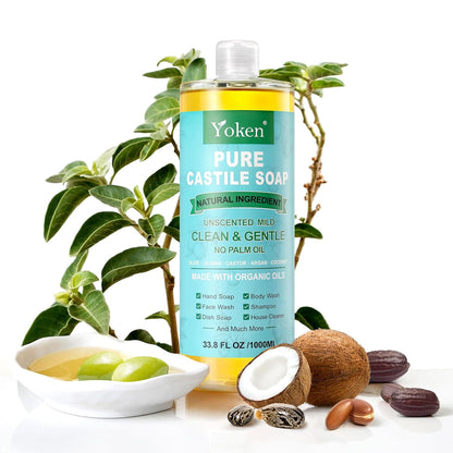 Yoken Castile Soap Liquid EWG Verified(1 Gallon, Unscented) Pure-Castile Liquid Soap for Body, Face, Hand, Pets, Laundry, Dish Soap and More - Made With Organic Oil, Vegan, Clean & Gentle, Versatile