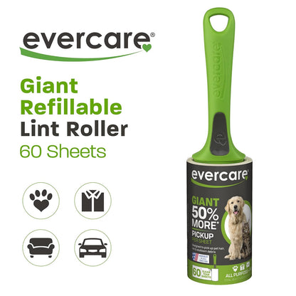 Evercare Lint Roller Pet Hair Remover Giant 60 Layers Per Roll, Green