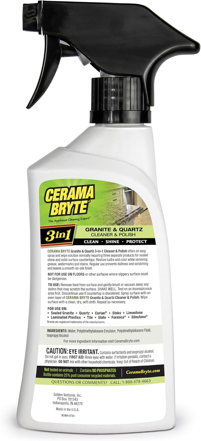 Cerama Bryte Granite and Quartz Daily Clean & Shine Safely Also Use On Marble Soapstone Quartz Quartzite Slate Limestone Corian Laminate Tile Countertop, 16 Ounce (2 Pack)