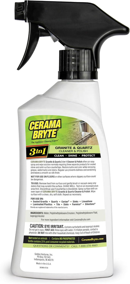 Cerama Bryte Granite and Quartz Daily Clean & Shine Safely Also Use On Marble Soapstone Quartz Quartzite Slate Limestone Corian Laminate Tile Countertop, 16 Ounce (2 Pack)