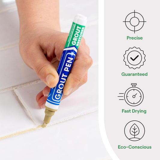 Grout Pen White Tile Grout Paint Marker: Waterproof Tile Grout Colorant and Sealer Pens for Cleaner Looking Floors & Whitener Without Bleach - Narrow 5mm, 2 Pack with Extra Tips (7mL) - White