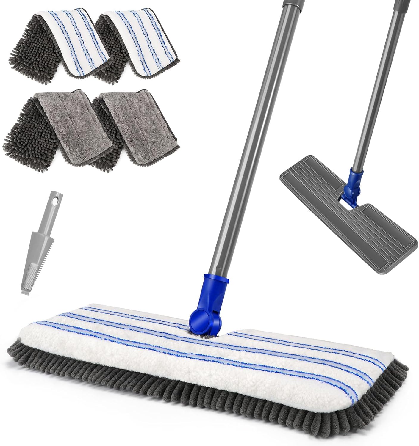 MASTERTOP Microfiber Mop - Flat Floor Mops Wet Dry Dust Mop with 4 Washable Pads & 52.4'' Stainless Steel Handle for Hardwood Laminate Tile Floor Cleaning