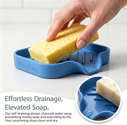 MicoYang Silicone Bathroom Soap Dishes with Drain Spout-Bathroom and Kitchen Sink Organizer,Sponge Holder,Dish Soap Tray,Perfect for Dispenser,Scrubber,Bottle,Cup on Sink or Counter-Black 4.9"×3.2"