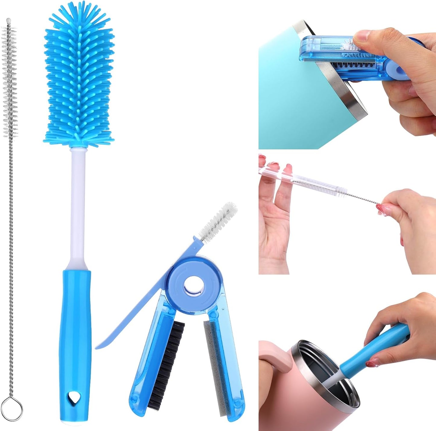XANGNIER 5 in 1 Bottle Cleaning Brush Set,Multifunctional Water Bottle Brush and Straw Cleaner Brush,Cleaning Tool Kit for Owala/Stanley/Yeti/Simple Modern Tumbler Cup Accessories,Kitchen Gadgets
