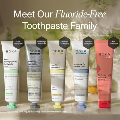 Boka Fluoride Free Toothpaste, Nano Hydroxyapatite Toothpaste, Appropriate for Sensitive Teeth, for Adult, Kids Oral Care - Whitening* Refresh Mint, 1.3 Fl Oz 2Pk US Manufactured