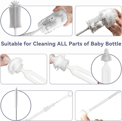 Baby Bottle Brush Set, Innovative Efficient Press-to-Spin Brush Cleaner - Includes Silicone Bottle Brush, Nipple Brush, Straw Cleaner - Spinning Generates Rich Foam for Deep Cleaning, Blue