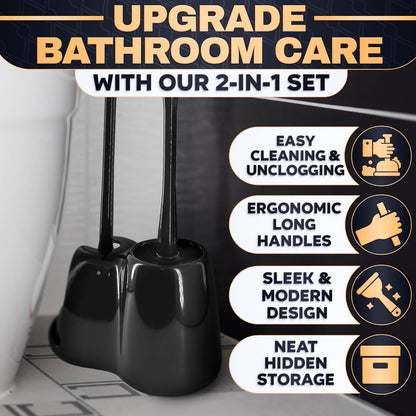 Toilet Brush and Holder Set - Silicone Toilet Brush Cleaner with Dark Grey Holder Base, Compact Accessory for Small Spaces - Easy to Place & Simple to Store After Use, Plastic Bathroom Cleaning Tool