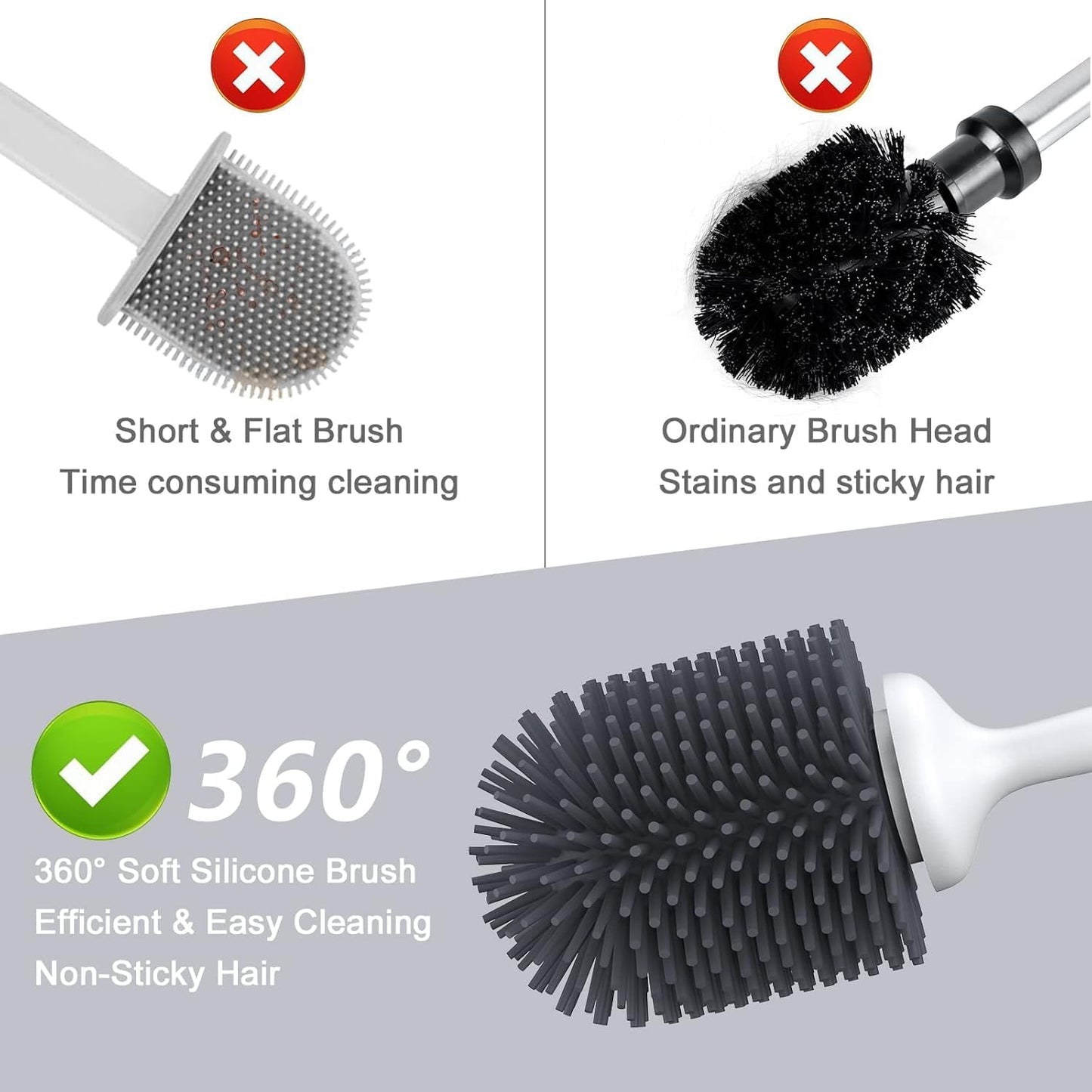 Lefree 2 Pack Silicone Toilet Bowl Brush and Holder Set with Ventilated Holder, Floor Standing & Wall Mounted Toilet Scrubber