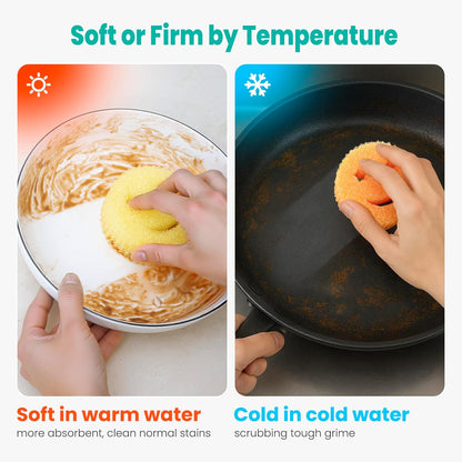 Scrub Sponge Dish Scrubber, Non Scratch Multipurpose Sponges, Temperature Controlled Dual Sided Cleaning Pads, Durable BPA Free and Odor Resistant Polymer Foam, Safe for Kitchen, Bathroom