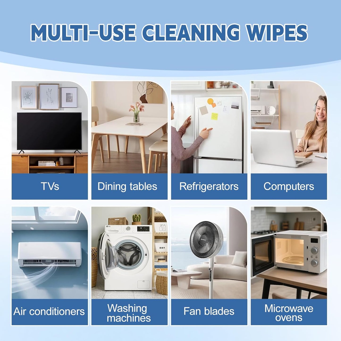 72Pcs Appliance Wipes for Cleaning Washing Machine, Dryer Stainless Steel Refrigerator, Glass Cooktop, Microwave, Dishwasher, Counter, Tile