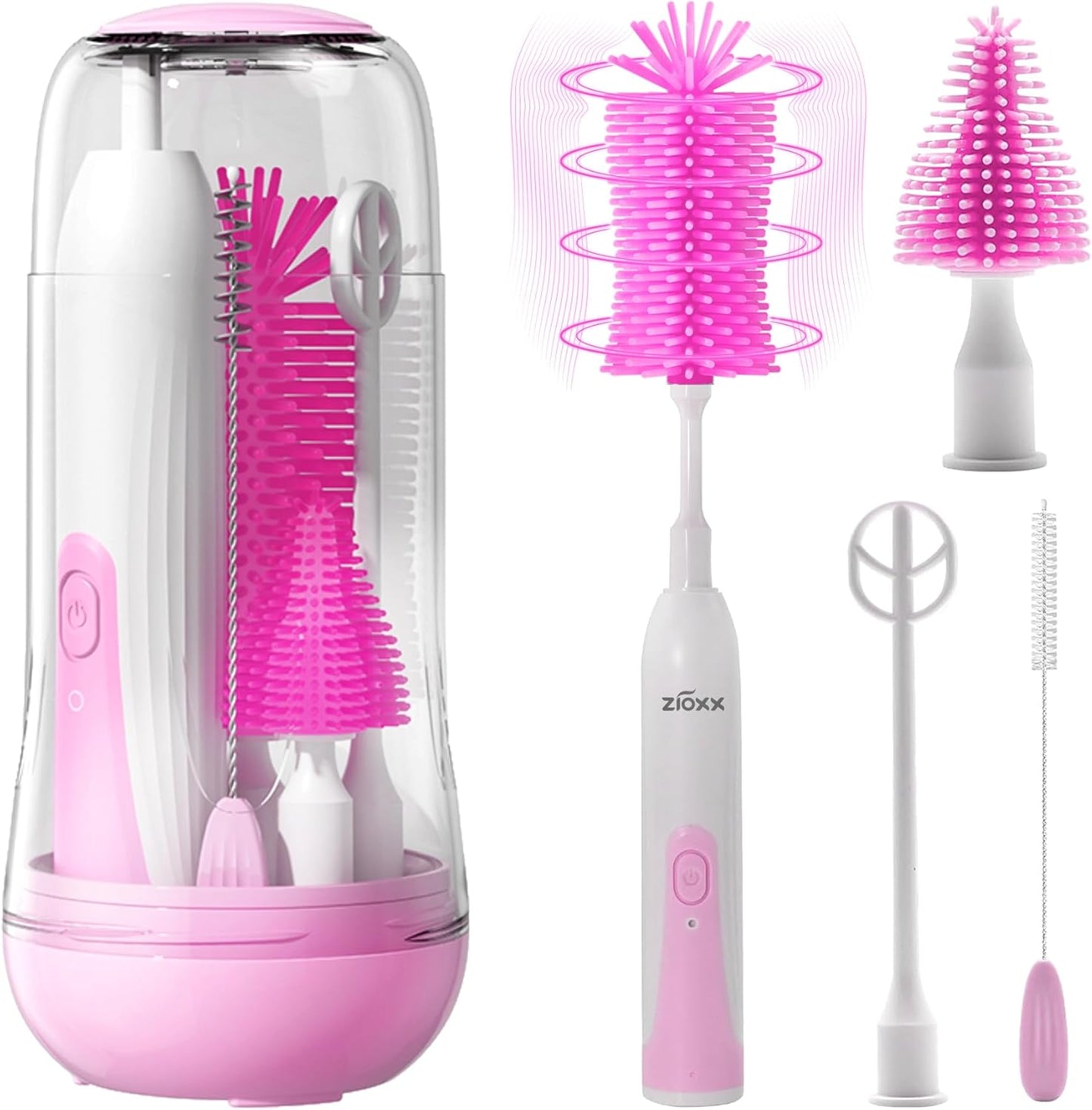 Electric Bottle Brush Cleaner, Portable Electric Baby Bottle Brush Cleaner for Travel, Rechargable Travel Bottle Cleaner Kit with Nipple & Straw Brush, Perfect Mom Essentials After Birth Gift, Green