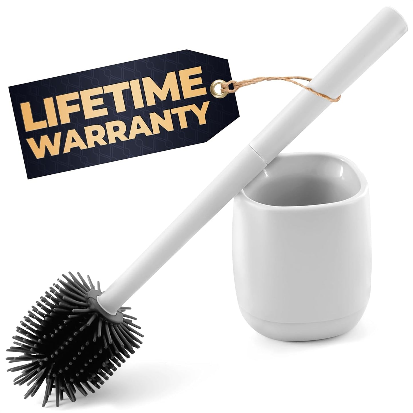 Toilet Brush and Holder Set - Silicone Toilet Brush Cleaner with Dark Grey Holder Base, Compact Accessory for Small Spaces - Easy to Place & Simple to Store After Use, Plastic Bathroom Cleaning Tool
