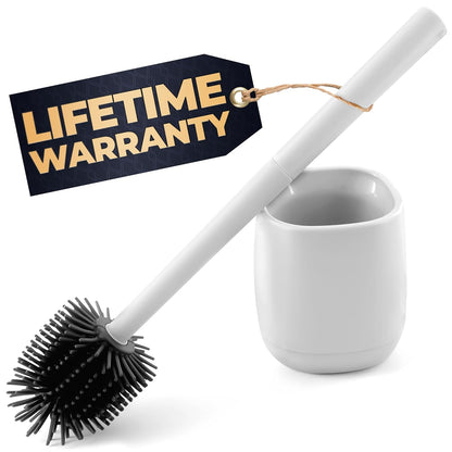 Toilet Brush and Holder Set - Silicone Toilet Brush Cleaner with Dark Grey Holder Base, Compact Accessory for Small Spaces - Easy to Place & Simple to Store After Use, Plastic Bathroom Cleaning Tool