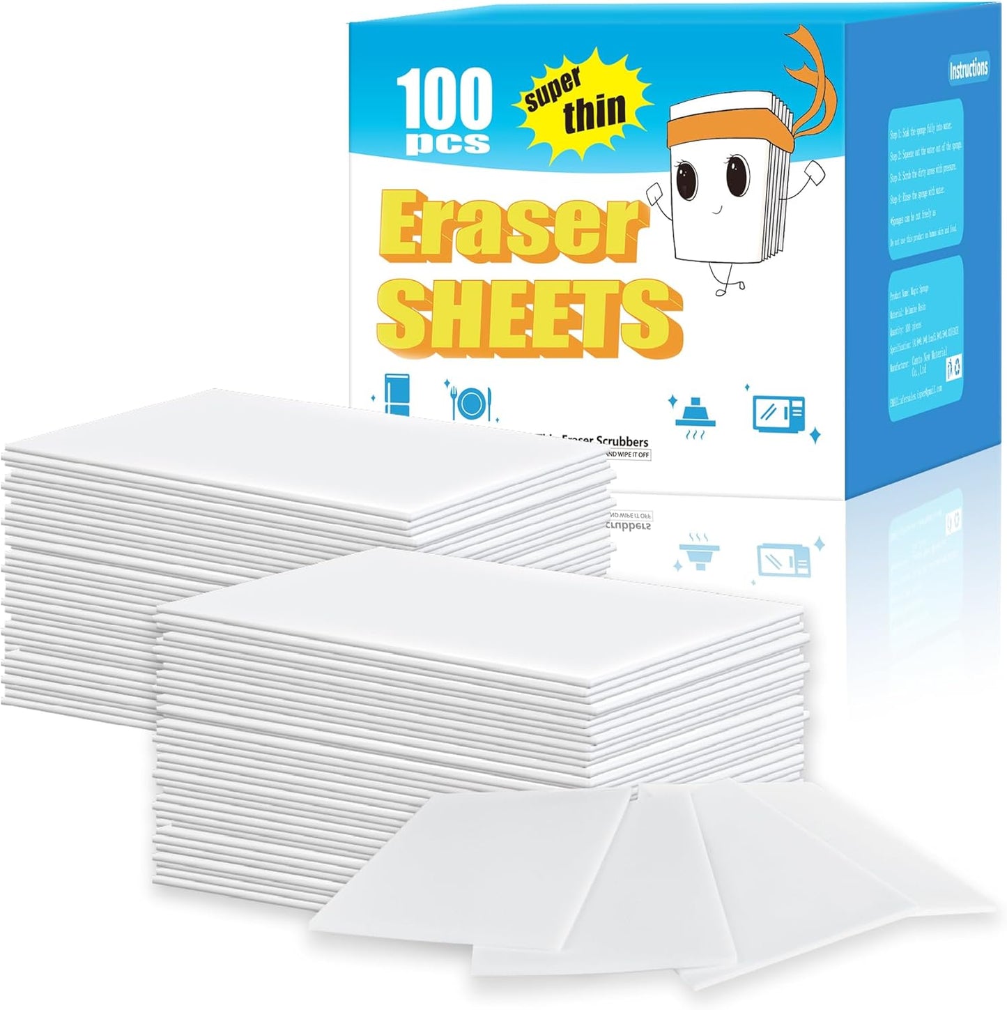 50PCS Magic Cleaning Sponge Eraser Sheets, Reusable Thin Nano Cleaner Pads Eraser Wipes for Kitchen Shoe Furniture Bathroom Shower Sink Hard-to-Reach Places