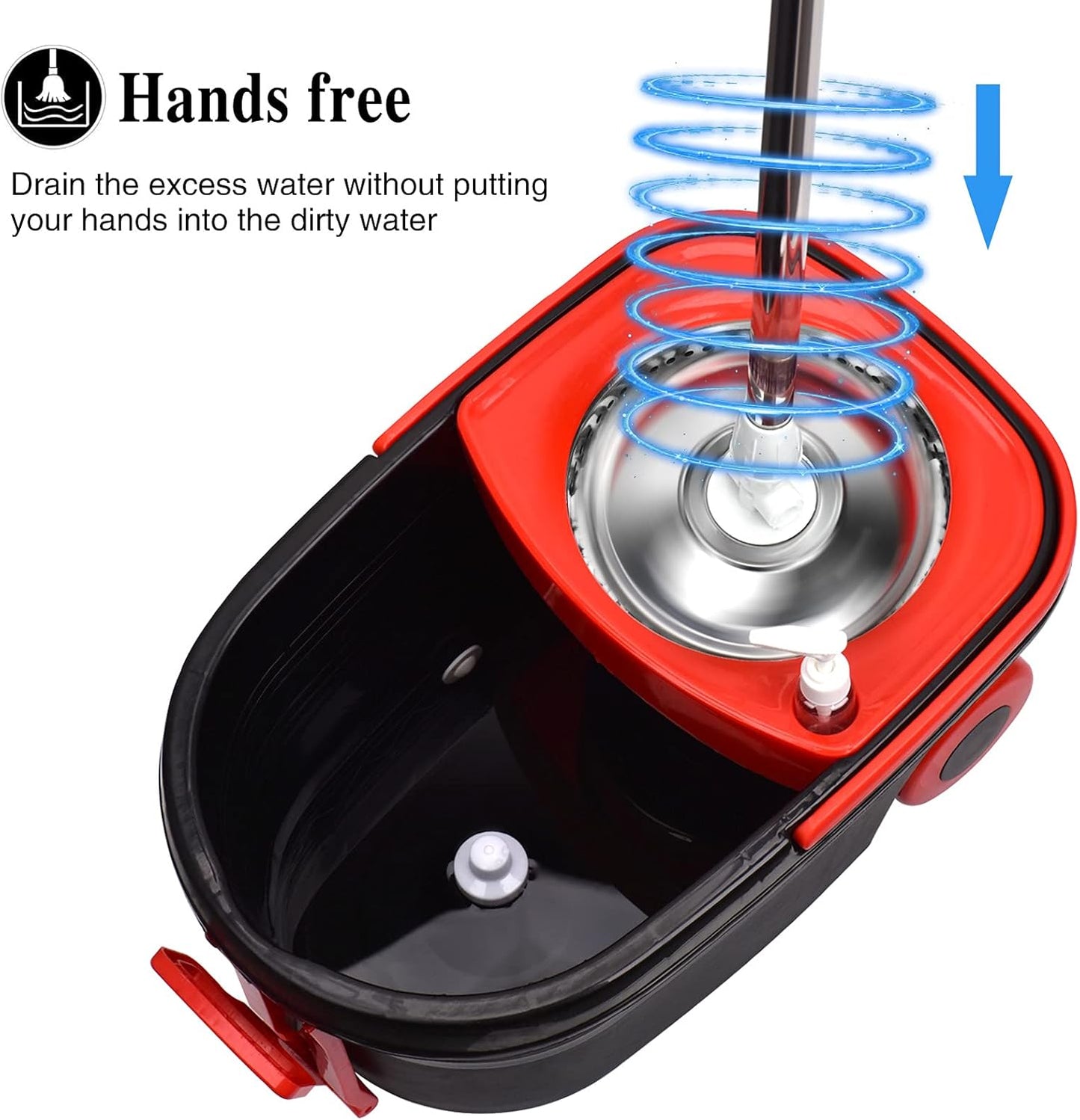 Spin Mop and Bucket with Wringer Set,360° Spin Mop & Bucket Floor Cleaning System Mop Bucket with 61" Adjustable Extended Handle 3 Microfiber Replacement Head Refills