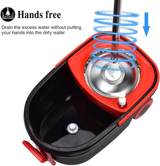 Spin Mop and Bucket with Wringer Set,360° Spin Mop & Bucket Floor Cleaning System Mop Bucket with 61" Adjustable Extended Handle 3 Microfiber Replacement Head Refills