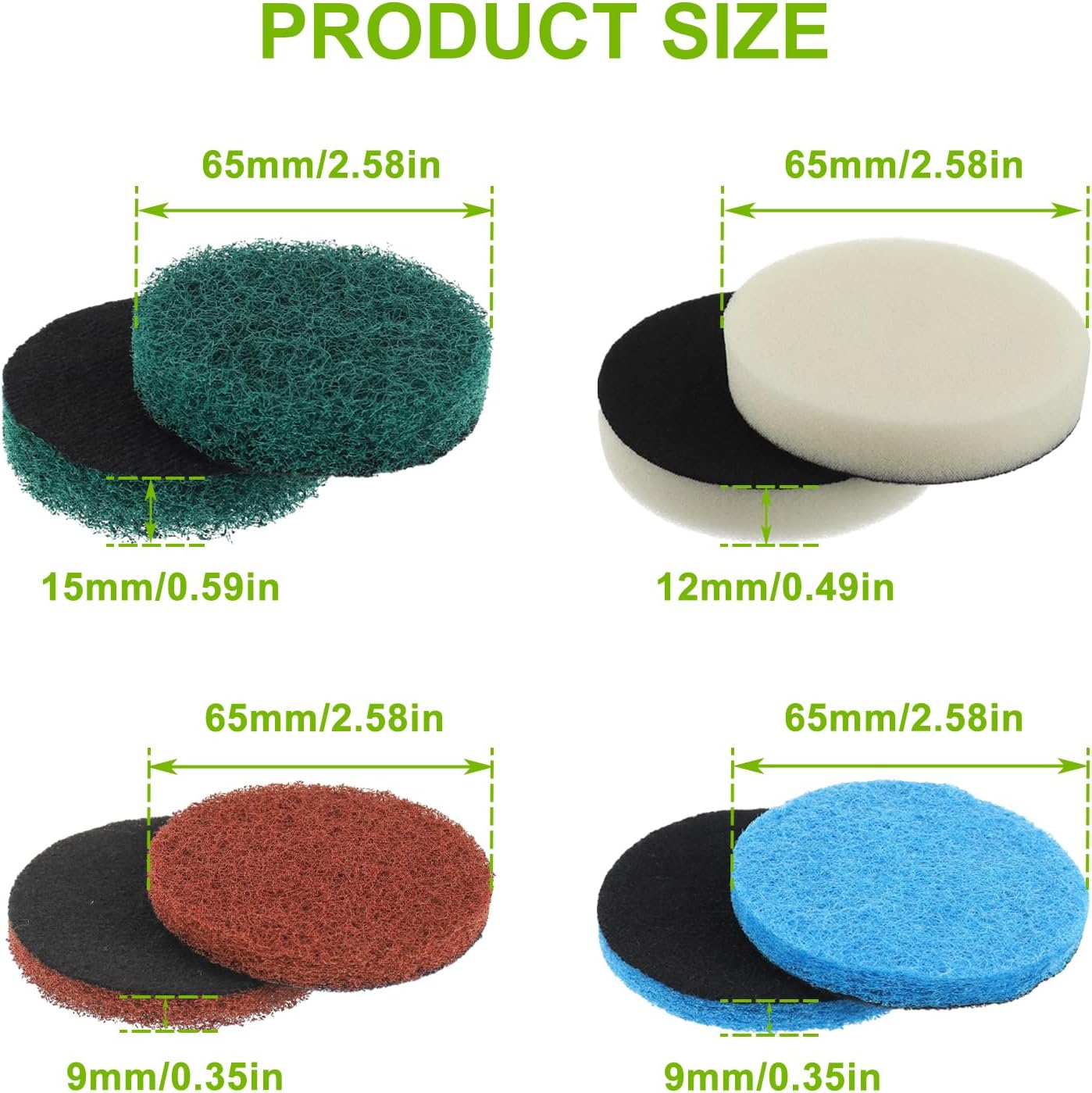 16pcs Kitchen Pads Power Scrubber Pads Set Electric Scrubber Replacement Scouring Pads fit for Dremel Versa Scouring Pads,Green