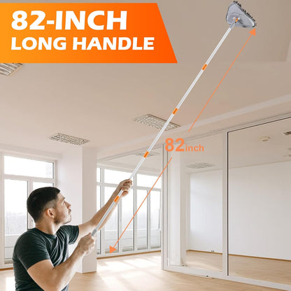Wall Cleaner Triangle Mop with 82'' Long Handle - Wall Scrubber, Cleaning Washer Tool with 4 Microfiber Chenille Duster Pads for Clean Walls, Ceiling, Windows, Baseboards, Floors (Green, 4 Pads)