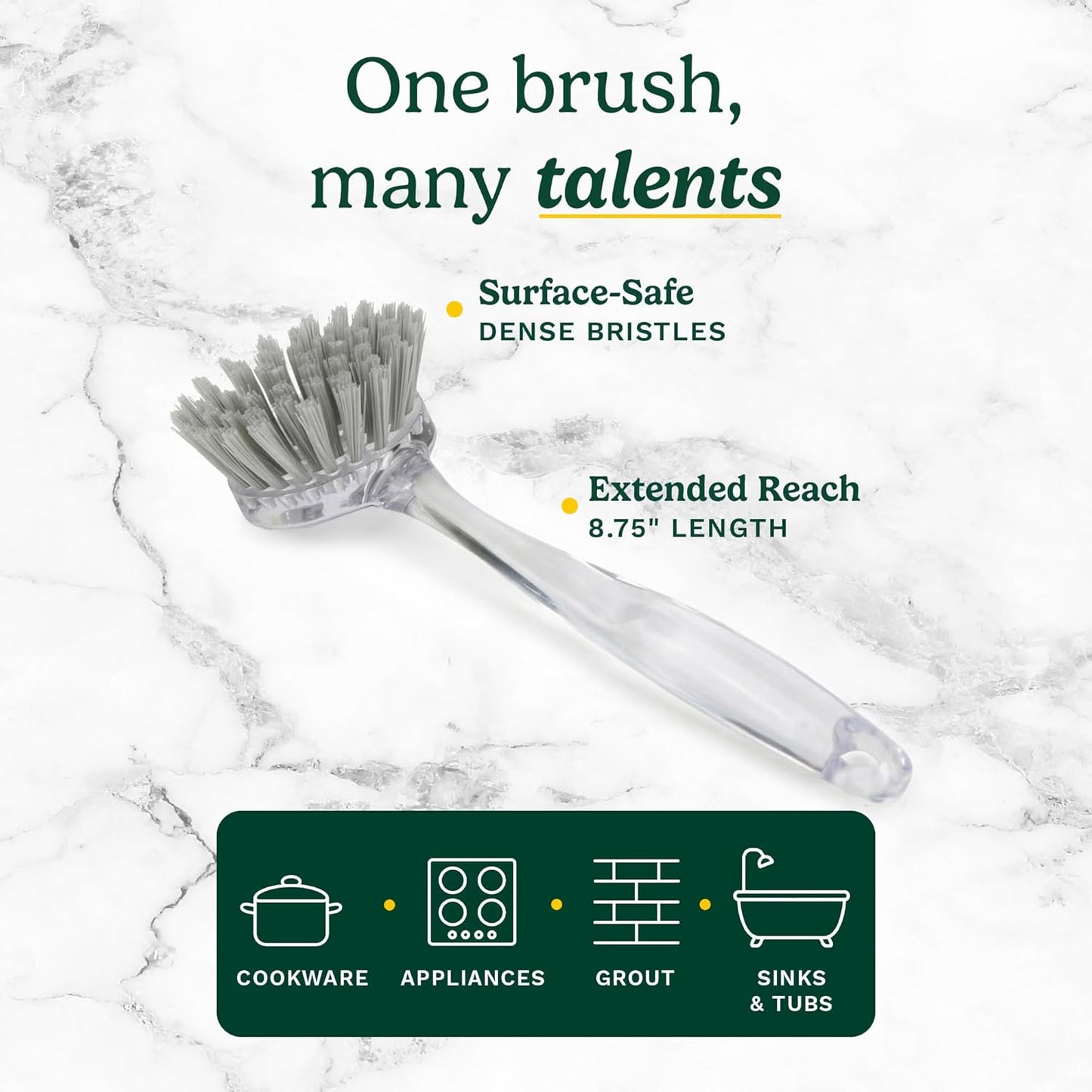 Cuisinart Dish Brush with Handle 2 Pack – Kitchen Scrub Brush for Dishes, Pots & Pans, Non-Scratch Dish Scrubber, Firm Bristles for Sink & Cookware, Comfortable Grip for Everyday Cleaning