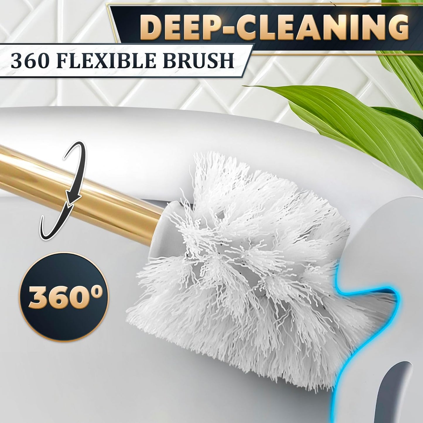 Stylish Stainless Steel Toilet Brush and Holder Set - Silver Toilet Bowl Brush and Holder with Splash Cover, Sturdy Bristles, Corrosion & Scratch Resistant - Elegant Design, Effective Deep Cleaning