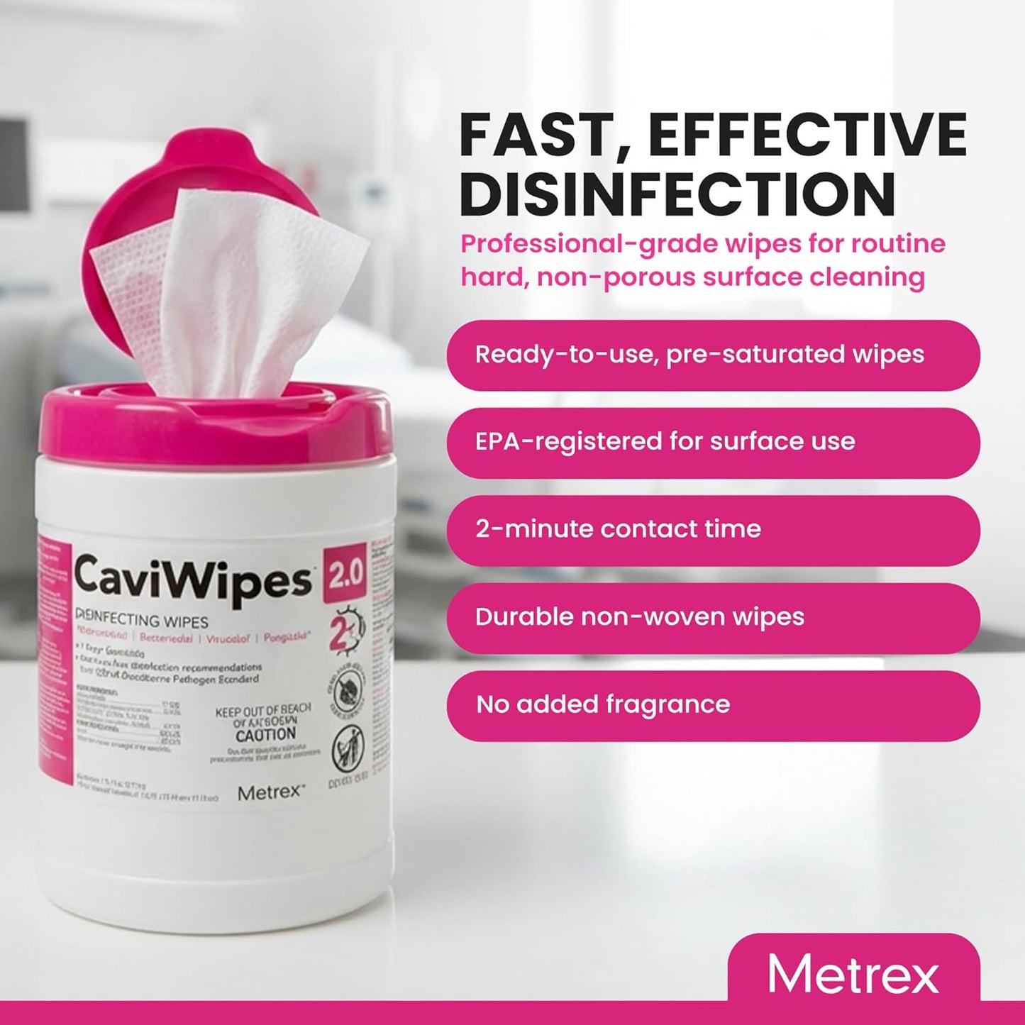 Metrex – CaviWipes 2.0 Disinfecting Wipes for Healthcare, Dental & Clinical Use – Manual Pull, Pre-Moistened, Non-Sterile, Disposable 6" x 6.75" – 160 Wipes per Canister, Pack of 1