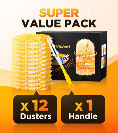 Heavy Duty Duster Refills for Swiffer Duster, 20 Count Duster Refills with 1 Handle, Multisurface 360° Dusters with 4X Microfibers, Unscented Disposable Dusters for Cleaning