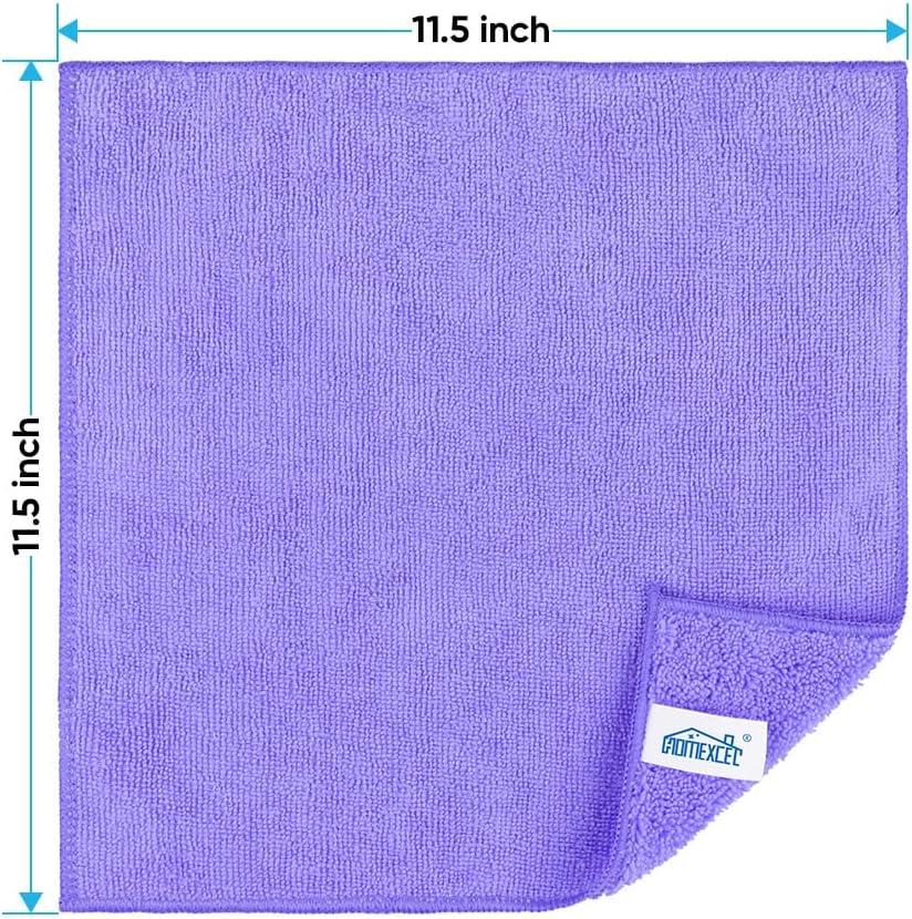 HOMEXCEL Microfiber Cleaning Cloth 210GSM, Pack of 12, Size:11.5" x 11.5", Ultra-Soft, High-Density Non-Abrasive Cleaning Towels for Cars, Glass, Kitchen, Reusable Rags, Blue/Green/Yellow/Pink