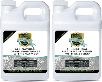 Natural Armor Enzyme Drain Maintainer - Gallon Drain Cleaner with Natural Enzyme Power to Prevent Buildup & Odors - Safe for Sinks, Showers, Grease Traps & Septic - Non-Toxic Formula, 128 fl oz