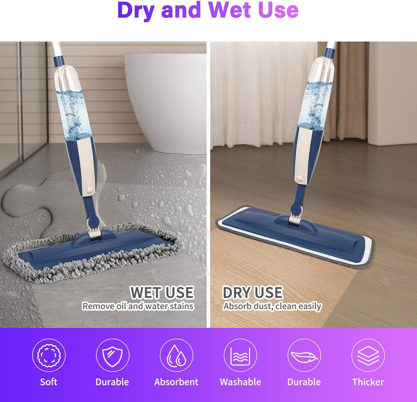16.5 inch Mop Pads Refills, 3 Pack Microfiber Reusable Replacement Mop Pads Flat Replacements Heads for Wet Or Dry Floor Cleaning and Scrubbing, Grey Tassel Cloth