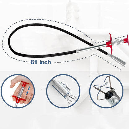 (76 inch) Drain Snake, Drain Clog Remover - Gutter Cleaning Tools Cleaner for Toilet Sewer Shower Kitchen Bathroom Tub Tool, Flexible Grabber Claw Pick Up Reacher