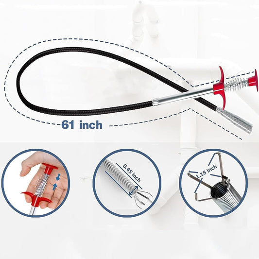 (76 inch) Drain Snake, Drain Clog Remover - Gutter Cleaning Tools Cleaner for Toilet Sewer Shower Kitchen Bathroom Tub Tool, Flexible Grabber Claw Pick Up Reacher