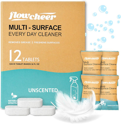 flowcheer Multi Surface Cleaner Refills -All Purpose Cleaning Tablets-Makes 192 fl oz(12 x 16 Fl oz) Bottles of Spray Cleaner for Household&Kitchen Cleaning-Lavender Scent(Not Included Bottles)