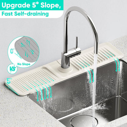 24 Inch Longer Faucet Mat for Kitchen Sink, 5° Slope Fast Self-draining, Kitchen Sink Splash Guard Silicone Sink Faucet Mat Splash Guard Kitchen Sink Area Tidy Splash Faucet Guard Draining Mat