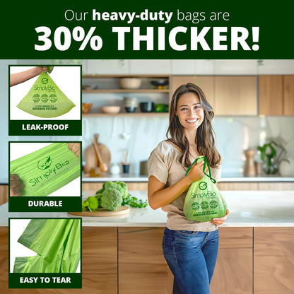 Simply Bio 13 Gallon Compostable Trash Bags Liners Drawstring, Heavy Duty Extra Thick 1 Mil, 49.21 Liter, 30 Bags, Tall Kitchen Food Scrap Waste Bag, ASTM D6400, US BPI and OK Compost Home Certified