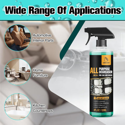 2Pcs All Purpose Degreaser for Car and House, Heavy-Duty Cleaning Spray For Car Interior and Exterior, Quick Stain Removal for Kitchen, Countertops, Appliances, Walls and Floor Surfaces, 120ml/4fl.oz