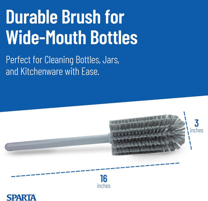 SPARTA Large Water Bottle Brush Ideal for Wide-Mouth Jars, Bottles and Tumblers, Dishwashing Tool with Handle for Home and Commercial Kitchens, Plastic, 12 Inches, White
