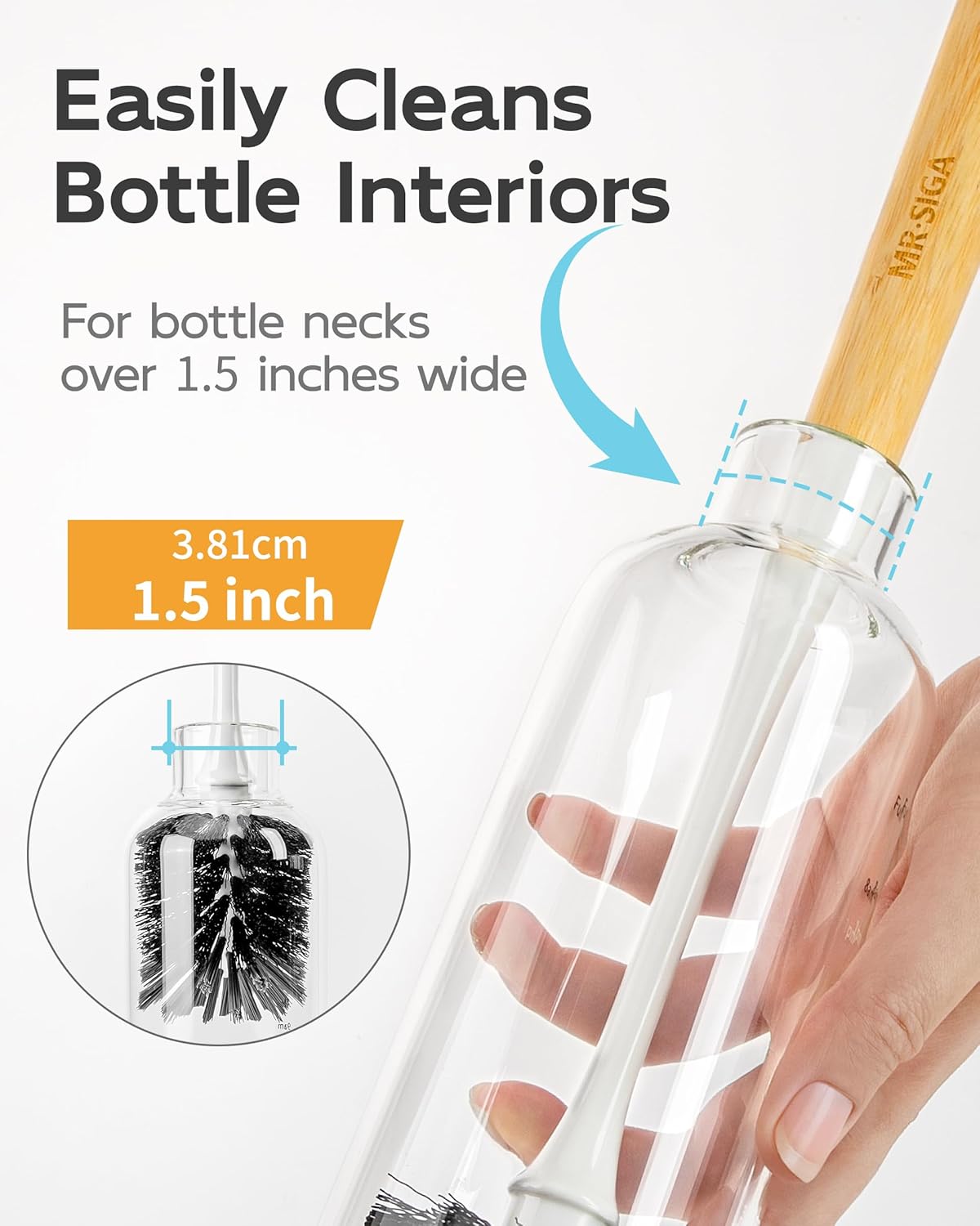 MR.SIGA Water Bottle Brush, Long Handle Bottle Brush for Water Glasses, Baby Bottles, Sports Bottles Cleaning, Black, 2 Pack