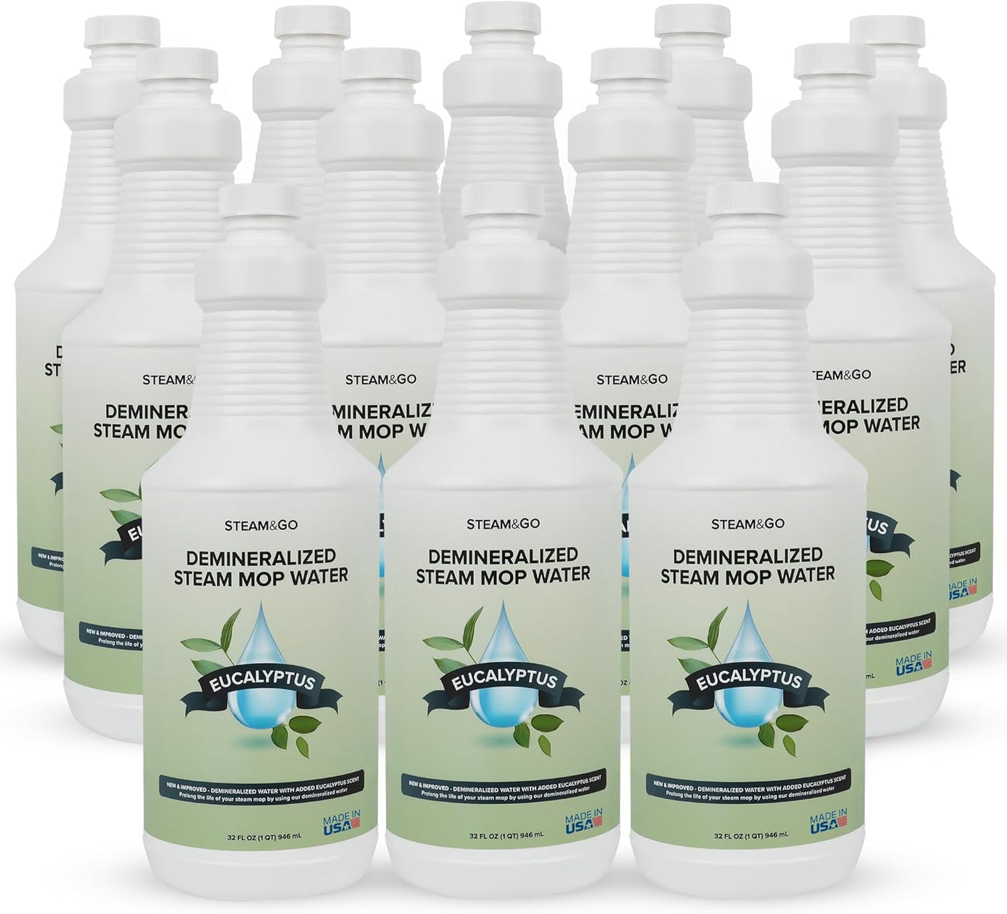 Steam & Go - Demineralized Water for Steam Cleaner, PVC-Free Floor Cleaner Liquid Compatible with Any Steam Mop, Ready-to-Use Multisurface Cleaner, Scented Mop Solution, Eucalyptus Mint, 32 oz