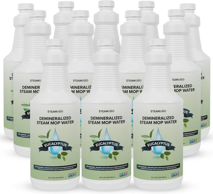 Steam & Go - Demineralized Water for Steam Cleaner, PVC-Free Floor Cleaner Liquid Compatible with Any Steam Mop, Ready-to-Use Multisurface Cleaner, Scented Mop Solution, Eucalyptus Mint, 32 oz