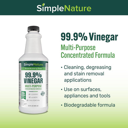 SimpleNature 45% Vinegar (1 Gallon) - Highly Concentrated Vinegar for Heavy-Duty Cleaning Power for Home & Patio, Limescale Removal & DIY Formulas - Dilutes Easily - Free of Dyes or Fragrance