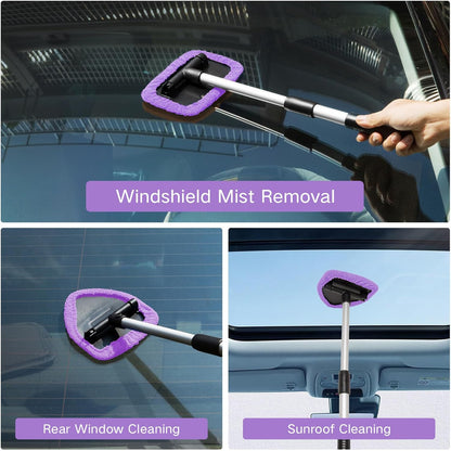 Qydipclin 11pcs Windshield Cleaner Tool, Car Window Cleaning Wash Kit with 6 Reusable Microfiber Pads 2 Spray Bottles and Extendable Handles Auto Glass Wiper Kit, Blue