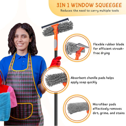 Floor Squeegee for Concrete and Tile Cleaning, 24'' Rubber Wiper Broom, Large Heavy Duty Water Scraper with 60'' Long Handle for Garage, Deck, Bathroom, Shower Glass, Window